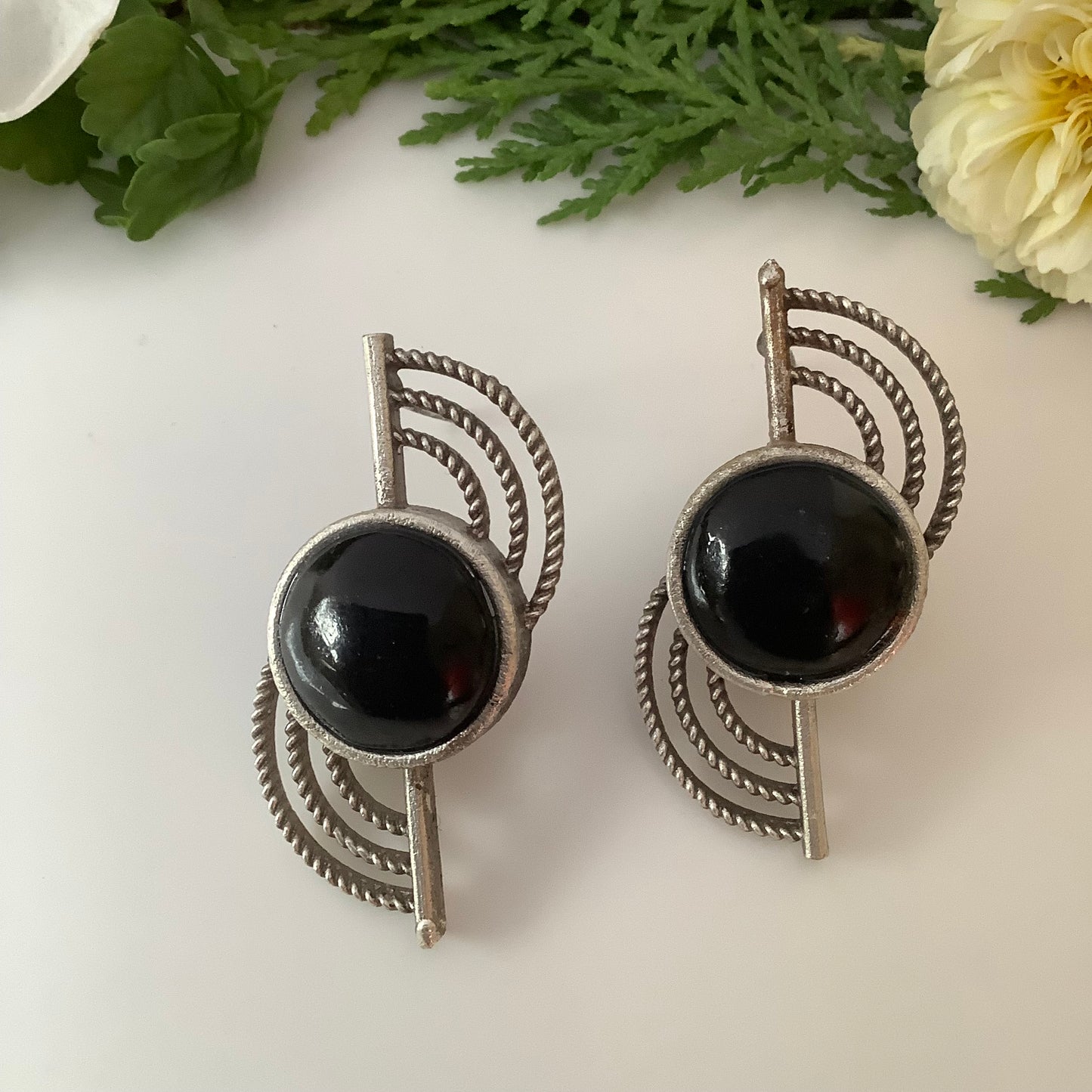 Salvanity German Silver Modern Stone Earrings