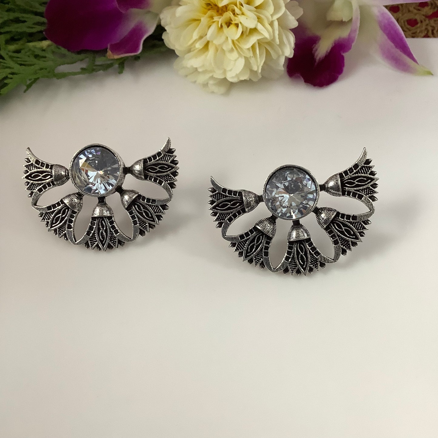 Salvanity German Silver Fairy Wings Earrings