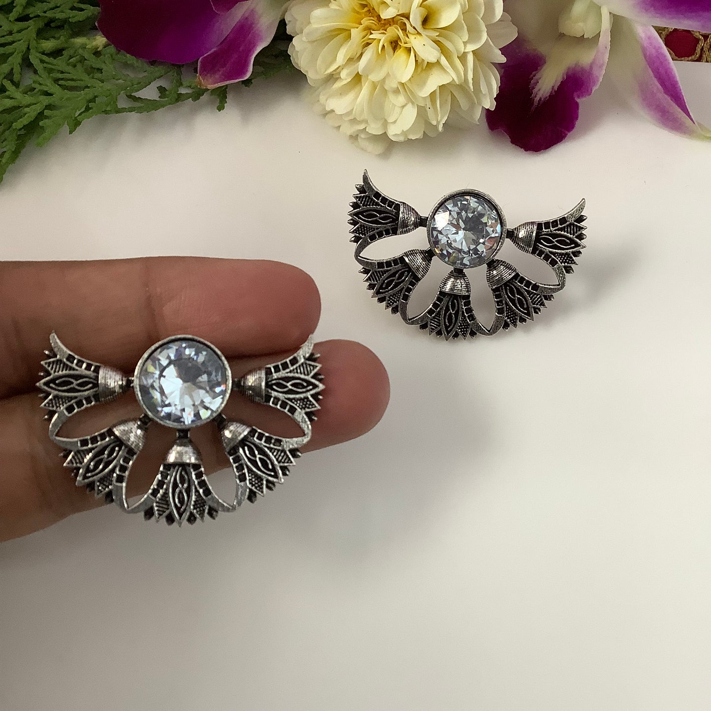 Salvanity German Silver Fairy Wings Earrings