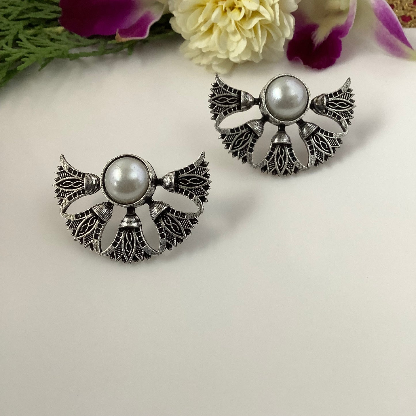 Salvanity German Silver Fairy Wings Earrings