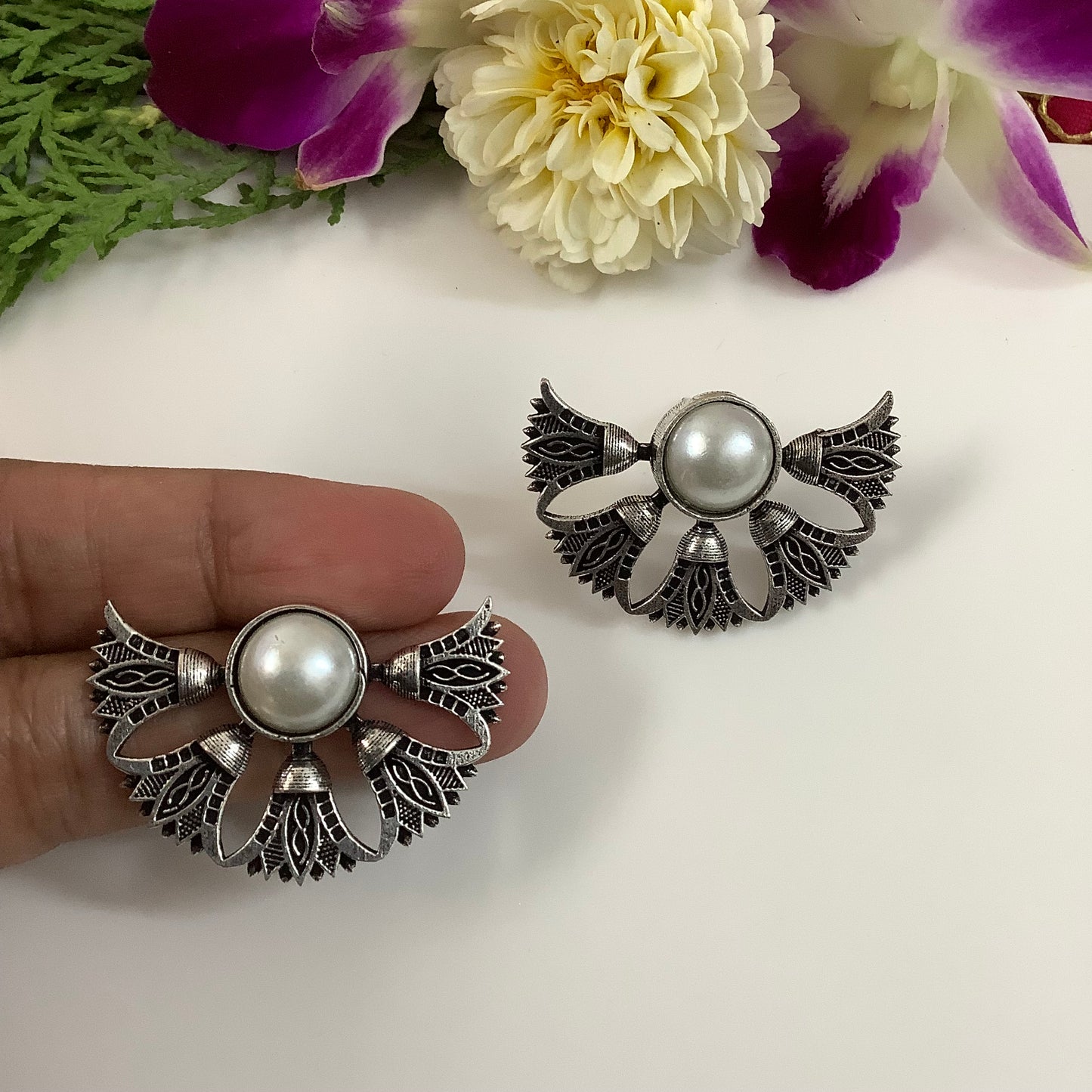 Salvanity German Silver Fairy Wings Earrings