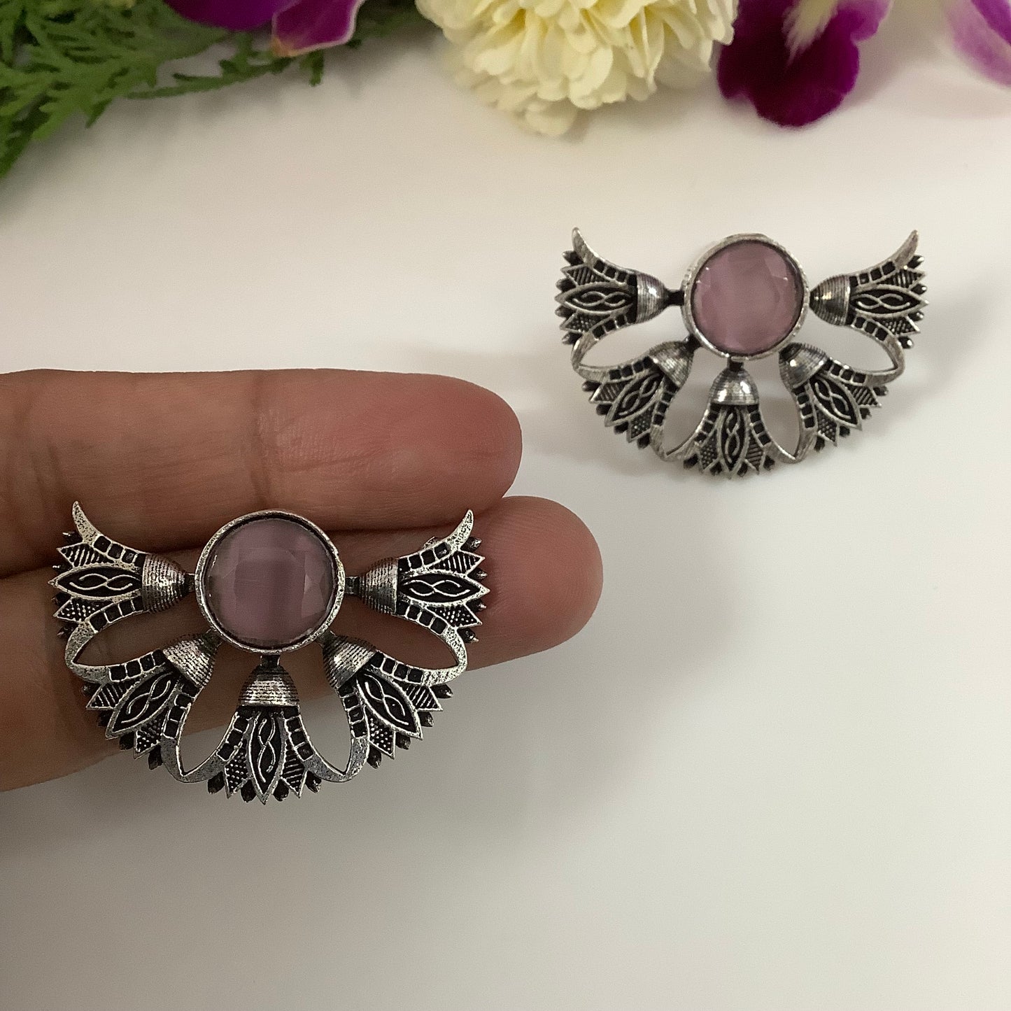 Salvanity German Silver Fairy Wings Earrings