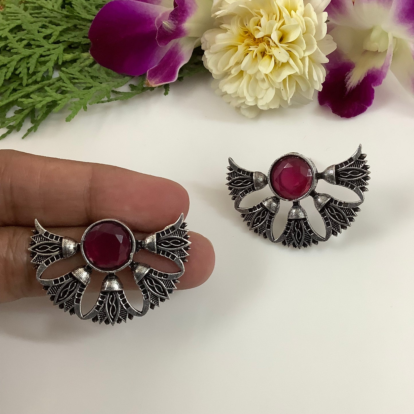 Salvanity German Silver Fairy Wings Earrings