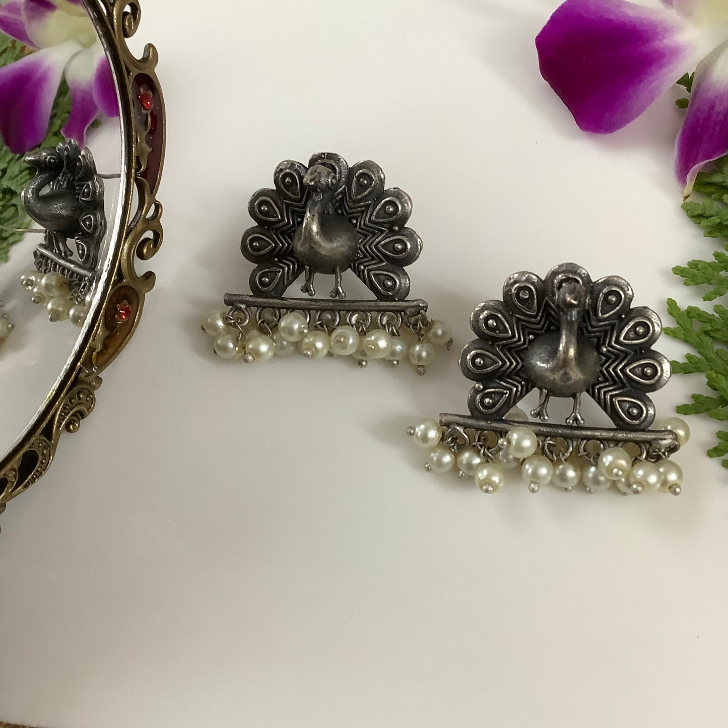 Salvanity German Silver Mayur (Peacock) Earrings