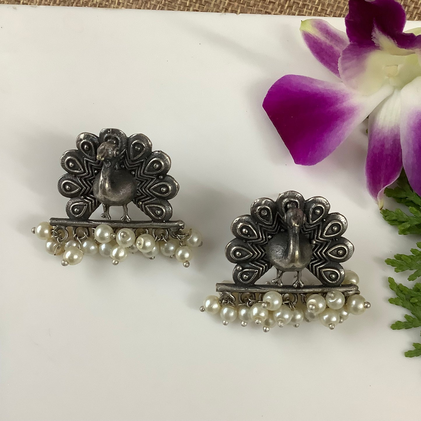 Salvanity German Silver Mayur (Peacock) Earrings