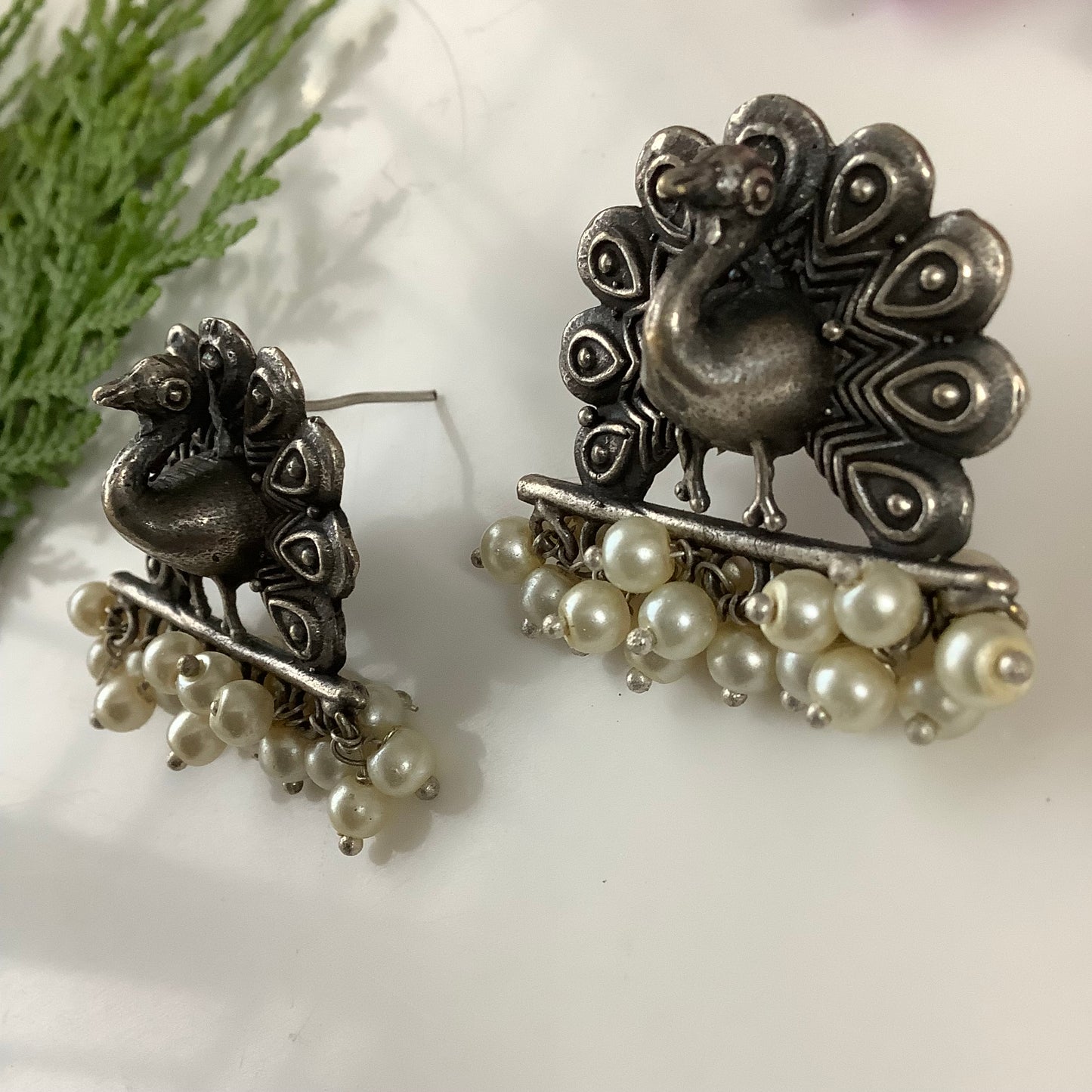 Salvanity German Silver Mayur (Peacock) Earrings
