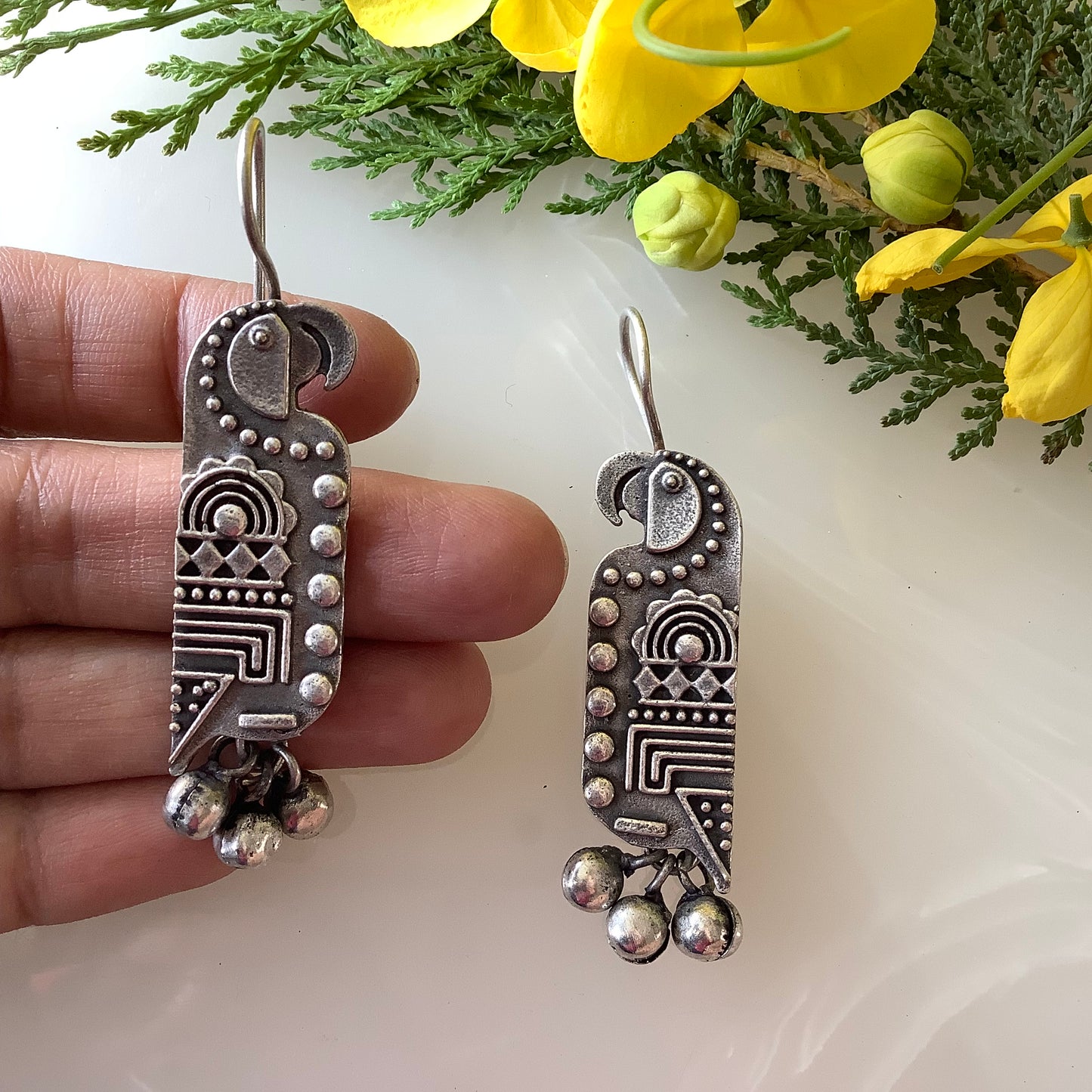 Salvanity German Silver Trendy Egyptian Parrots Earrings