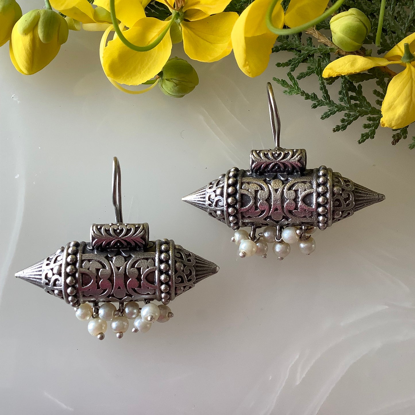 Salvanity German Silver Naqsh Earrings