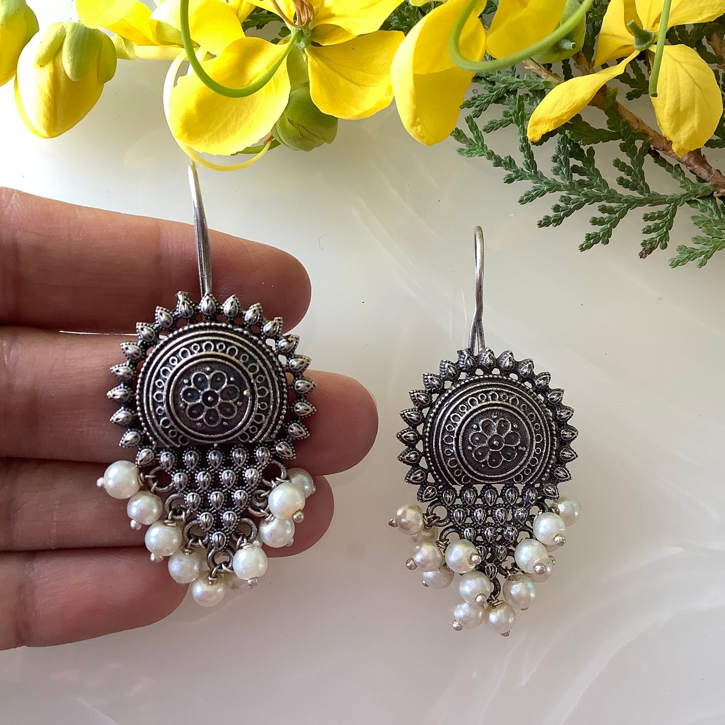 Salvanity Sunburst Pearl Drop Earrings