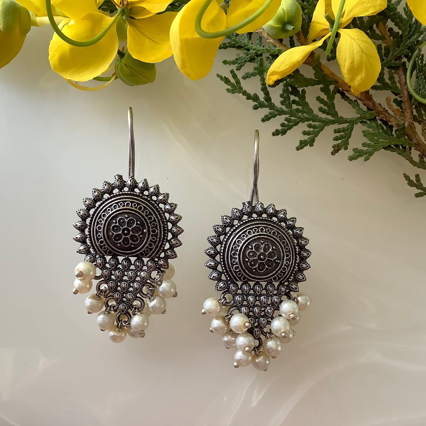 Salvanity Sunburst Pearl Drop Earrings