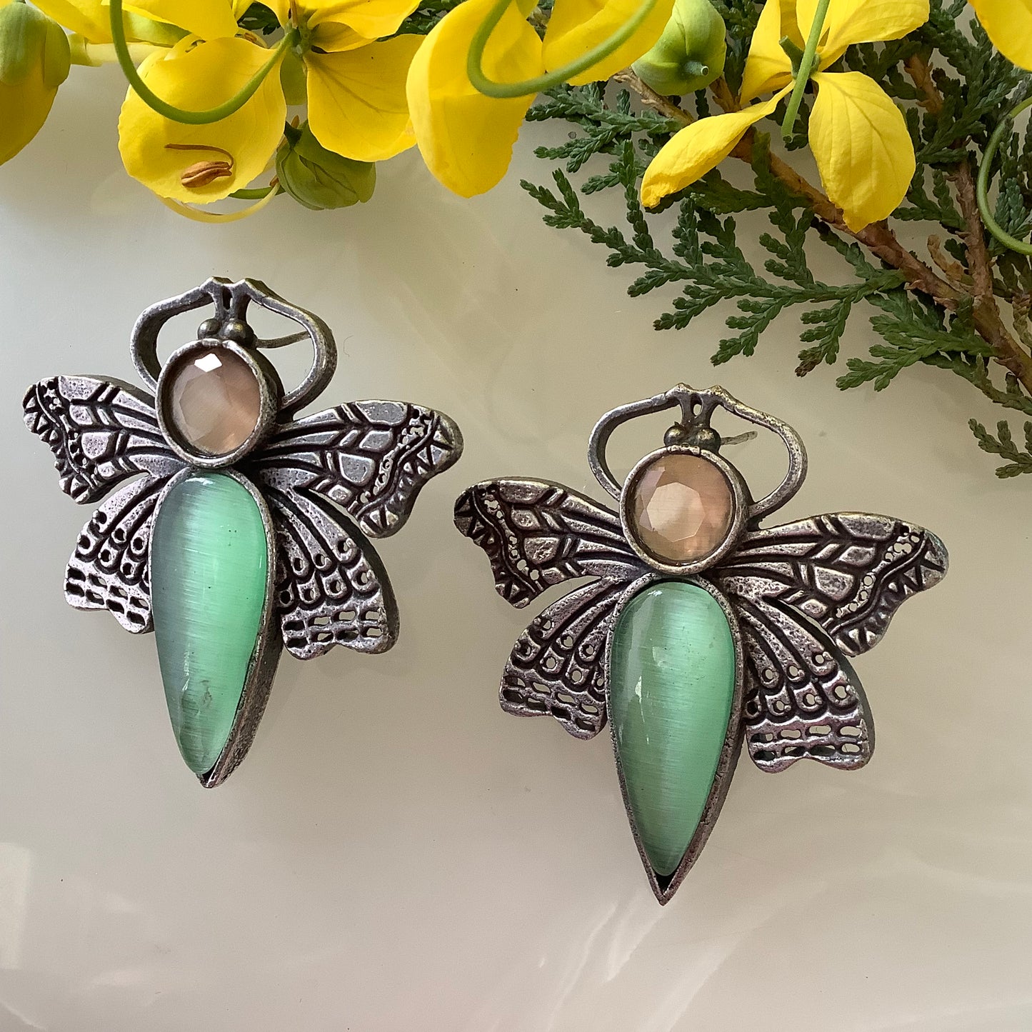 Salvanity German Silver Trendy Dragon Fly Earrings