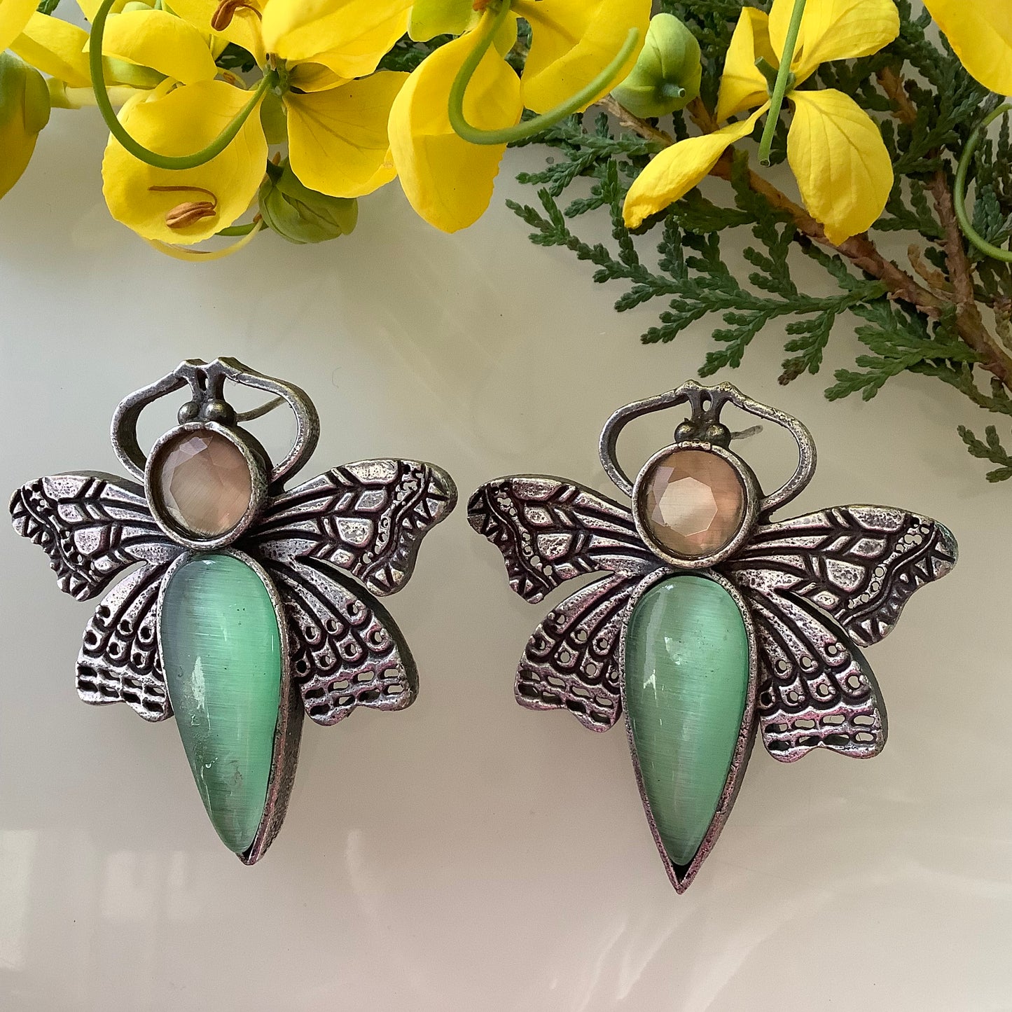 Salvanity German Silver Trendy Dragon Fly Earrings