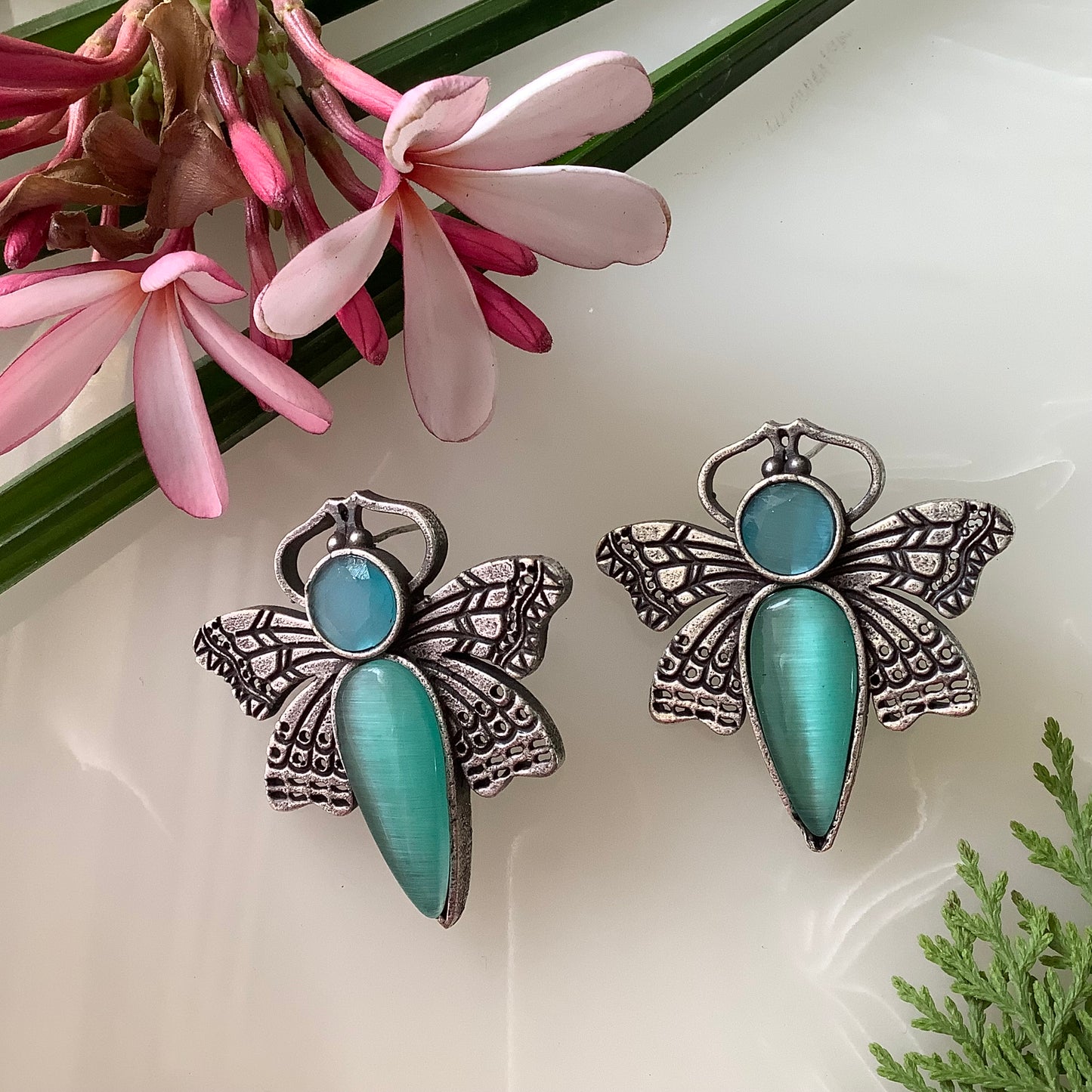 Salvanity German Silver Trendy Dragon Fly Earrings