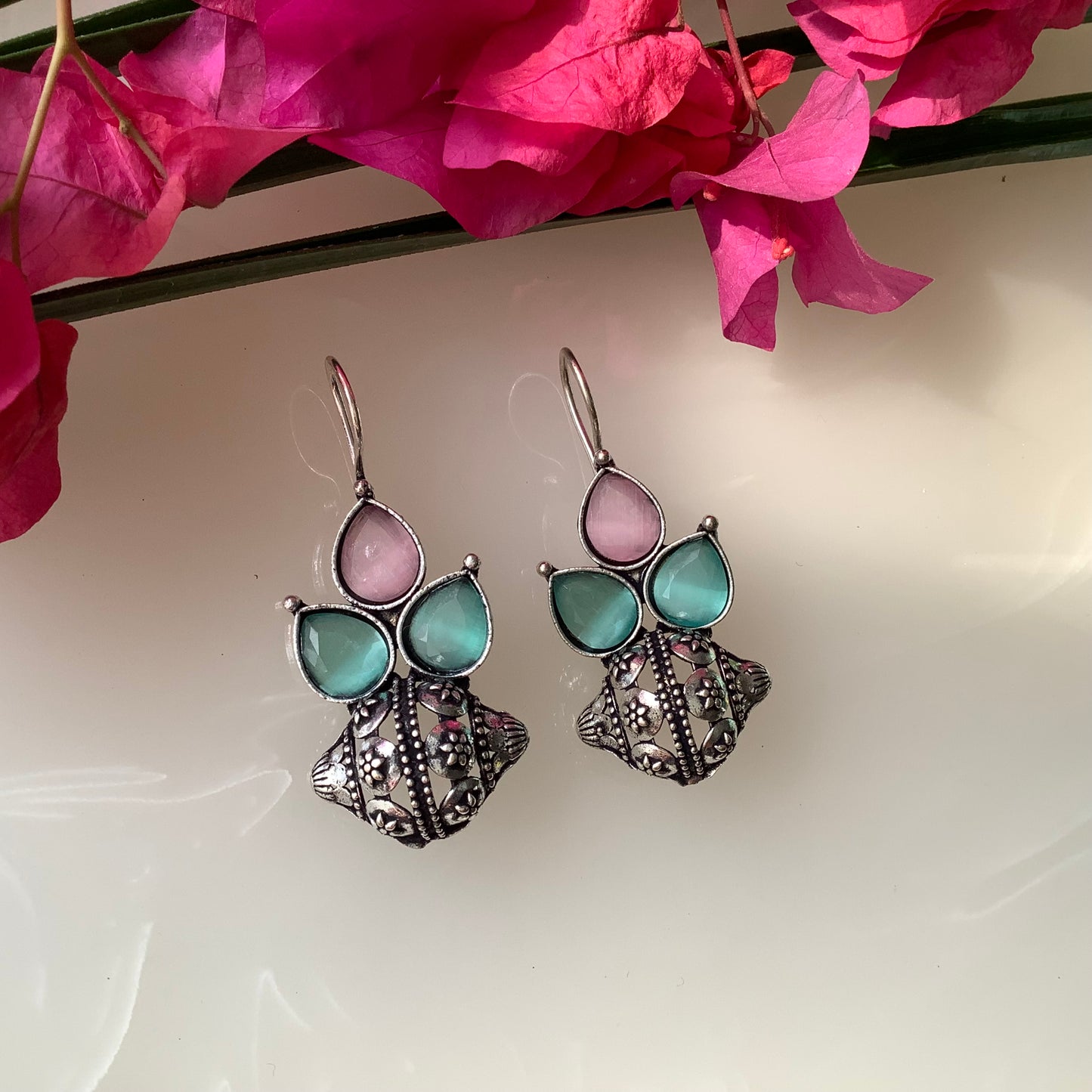 Salvanity German Silver Ethereal Bloom Earrings