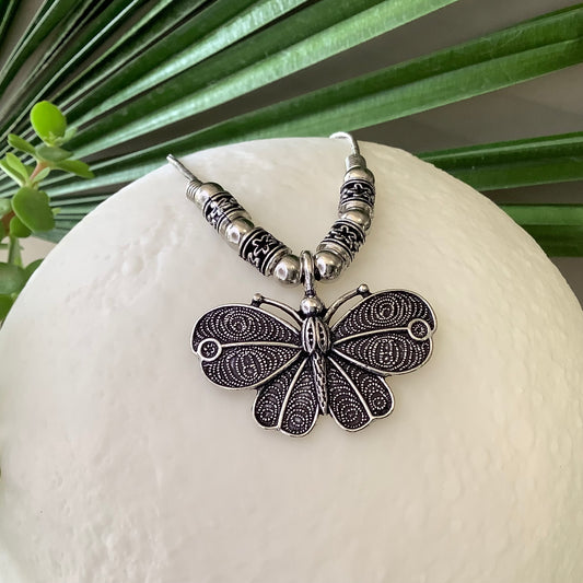 Salvanity German Silver Butterfly Necklace