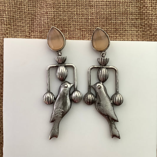 Salvanity German Silver Trendy Pakshi (Bird) Earrings - Sand Brown