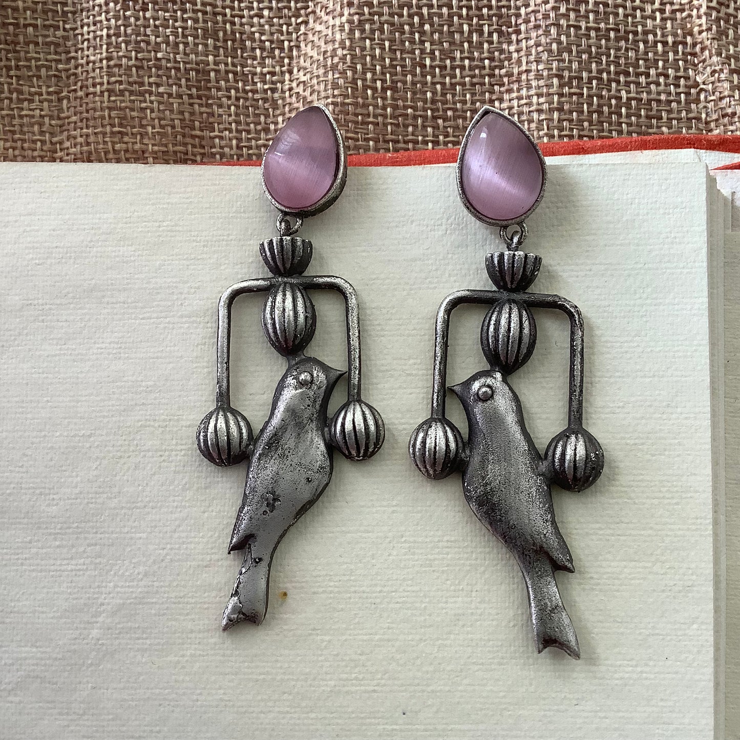 Salvanity German Silver Trendy Pakshi (Bird) Earrings - Monalisa Pink