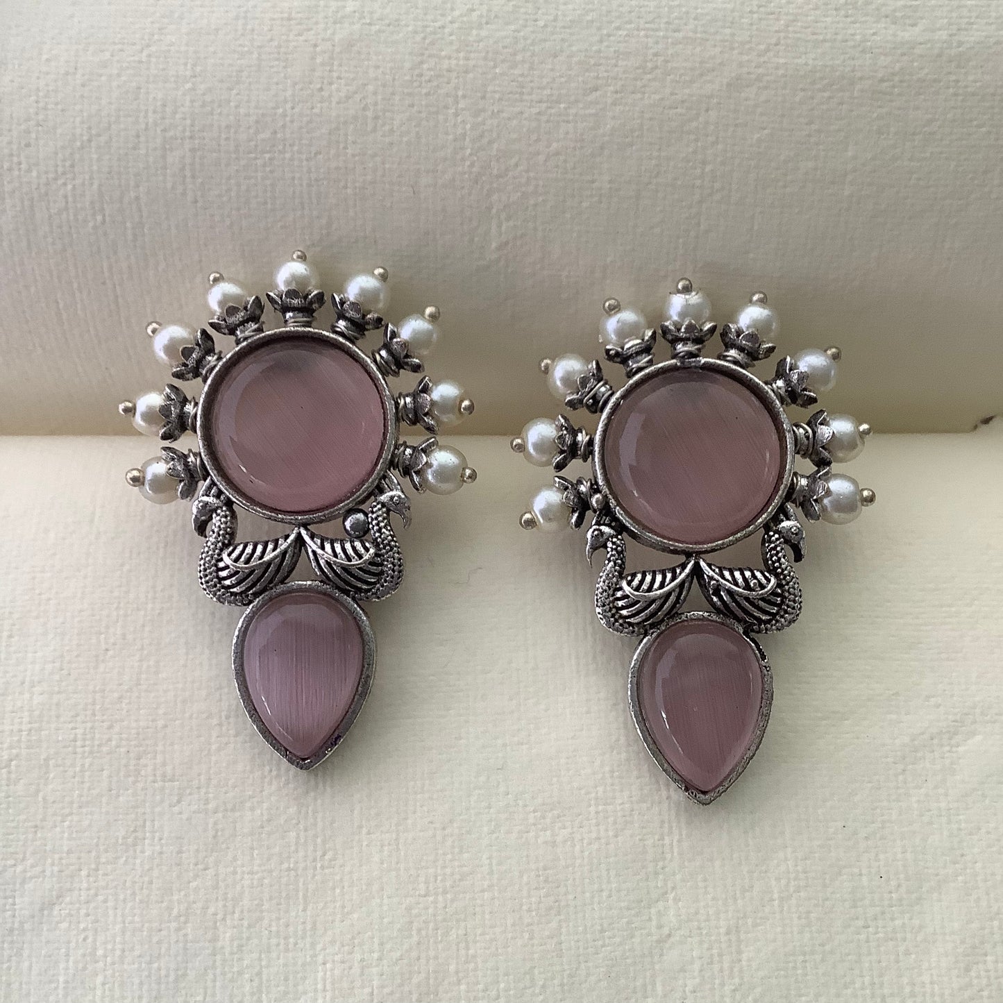 Salvanity German Silver Morpankh Earrings - Monalisa Pink