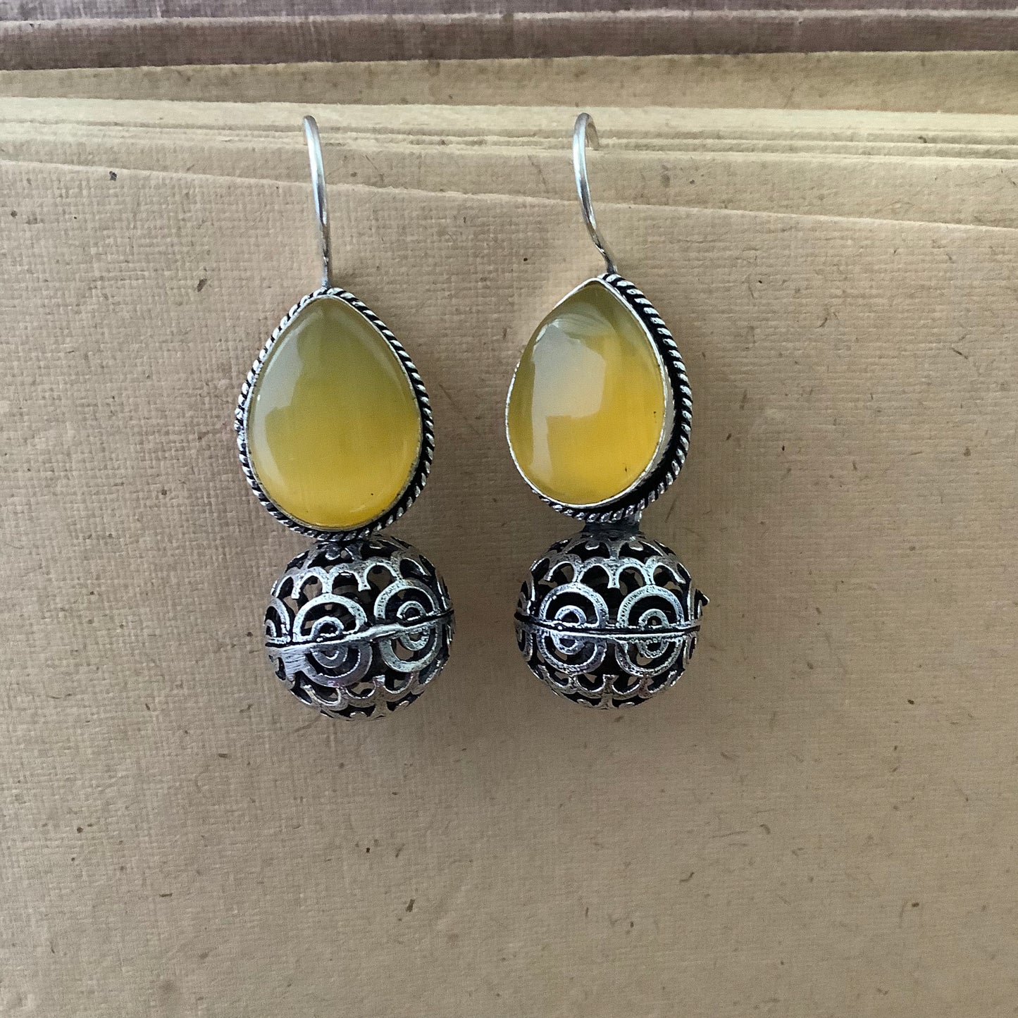 Salvanity German Silver Charming Jingle Earrings (Summer Yellow)