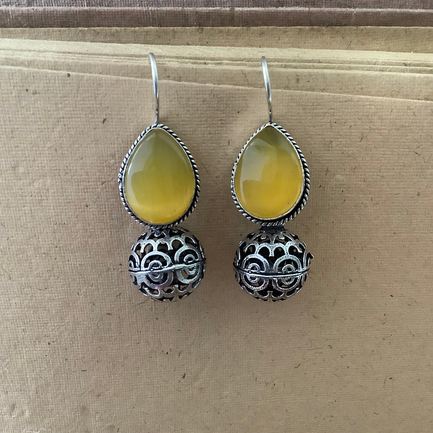 Salvanity German Silver Charming Jingle Earrings (Summer Yellow)