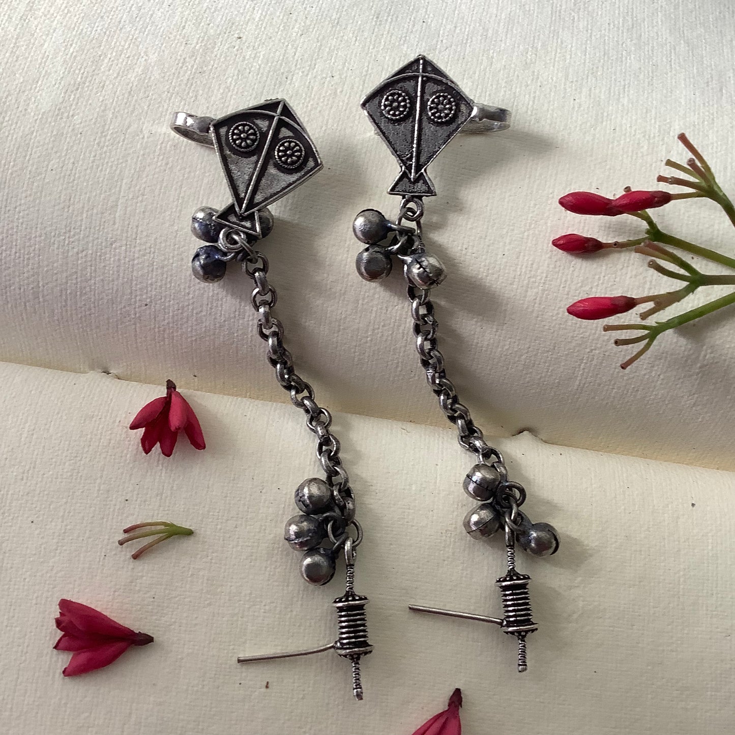 Salvanity German Silver Flying Kites Earrings and Earcuffs