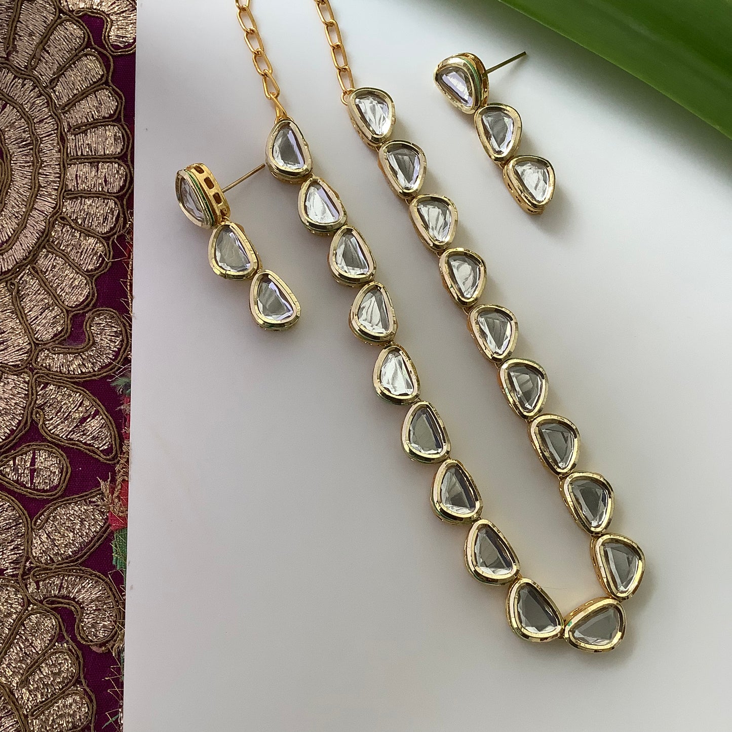 Salvanity Rajsi Kundan Drops Necklace & Earrings with Meenakari work