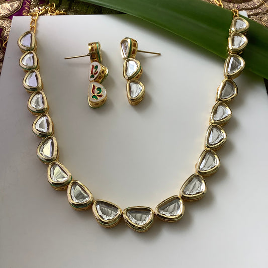 Salvanity Rajsi Kundan Drops Necklace & Earrings with Meenakari work