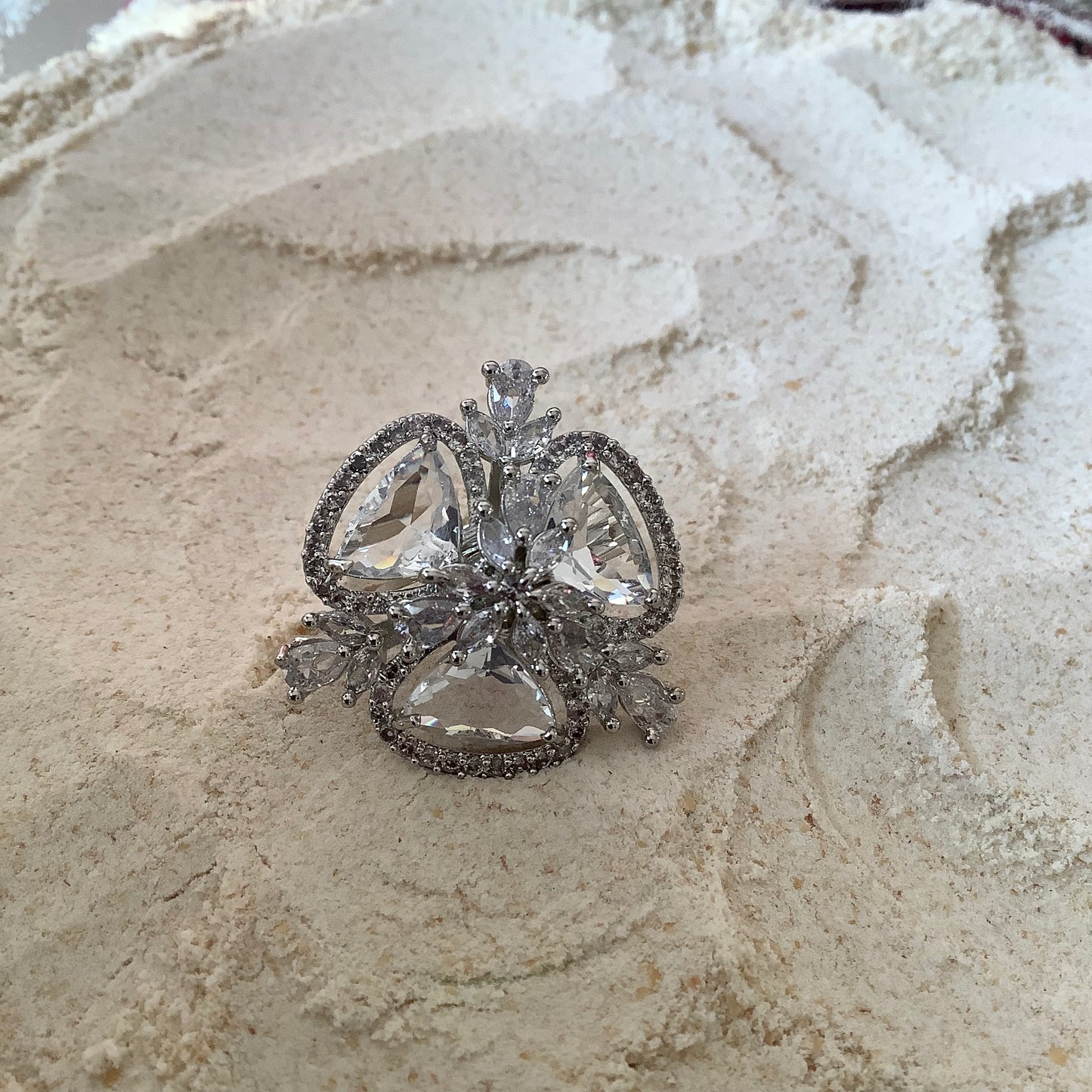 Salvanity American Diamond White Diamond Trillia Finger Ring