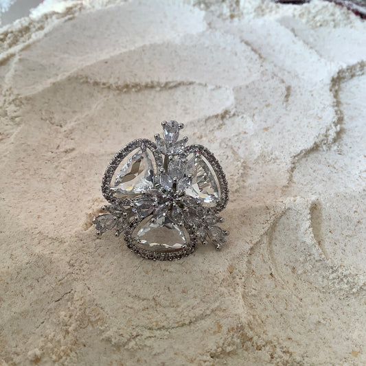 Salvanity American Diamond White Diamond Trillia Finger Ring