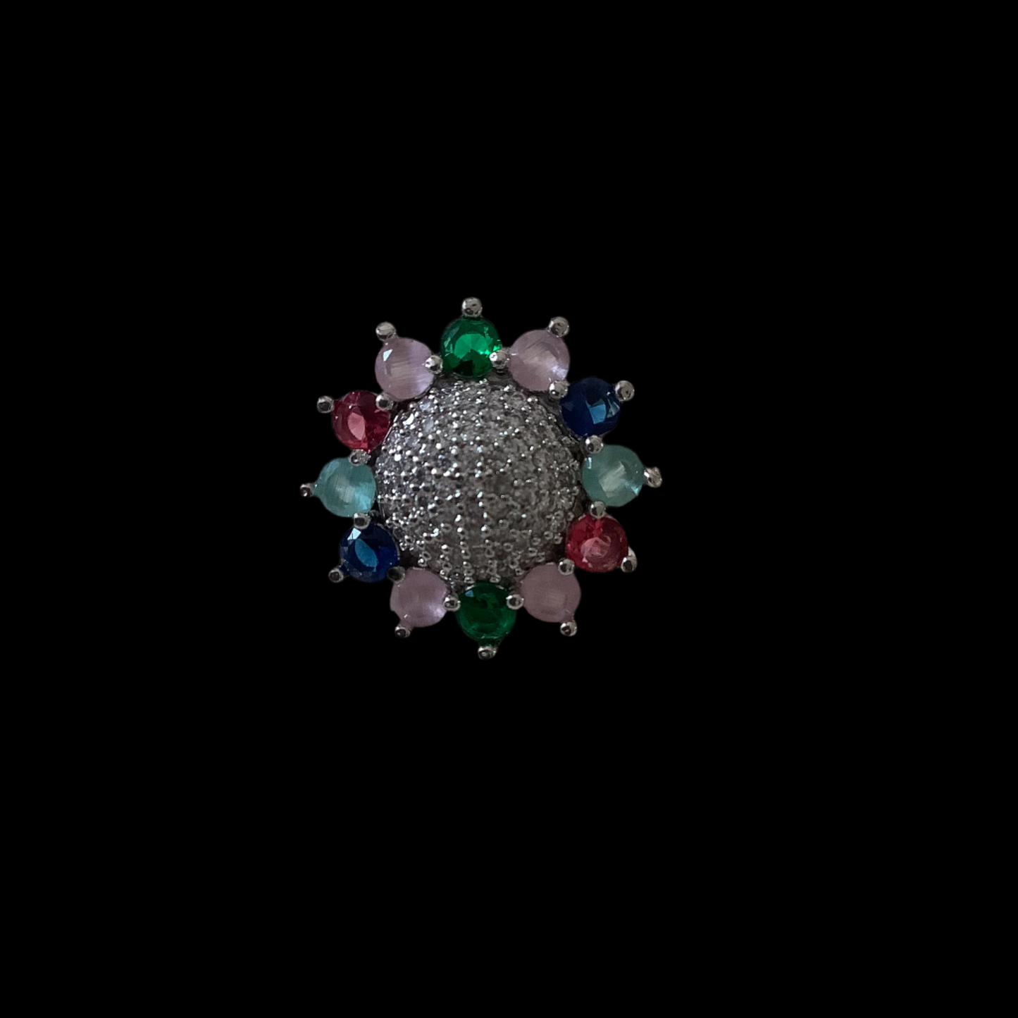 Salvanity American Diamond Multicolor Sunflower Finger Ring