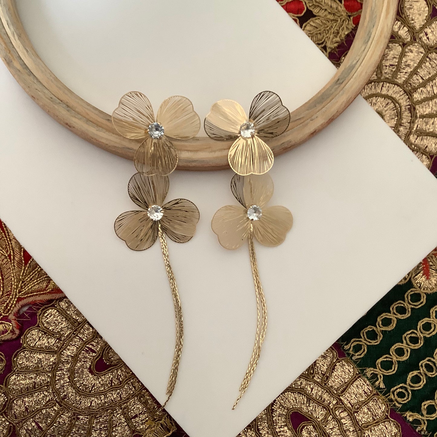 Salvanity K-POP Golden Etherea Duo Bloom Lily Earrings - Danglers