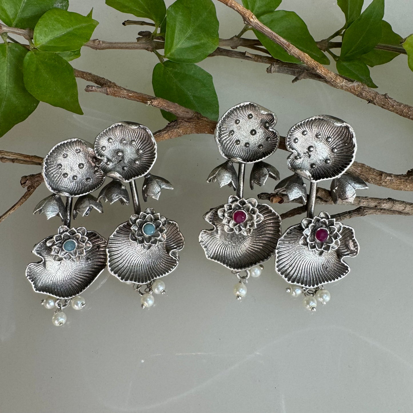 Salvanity Fashion Jewellery German Silver Jungle Mushrooms Earrings