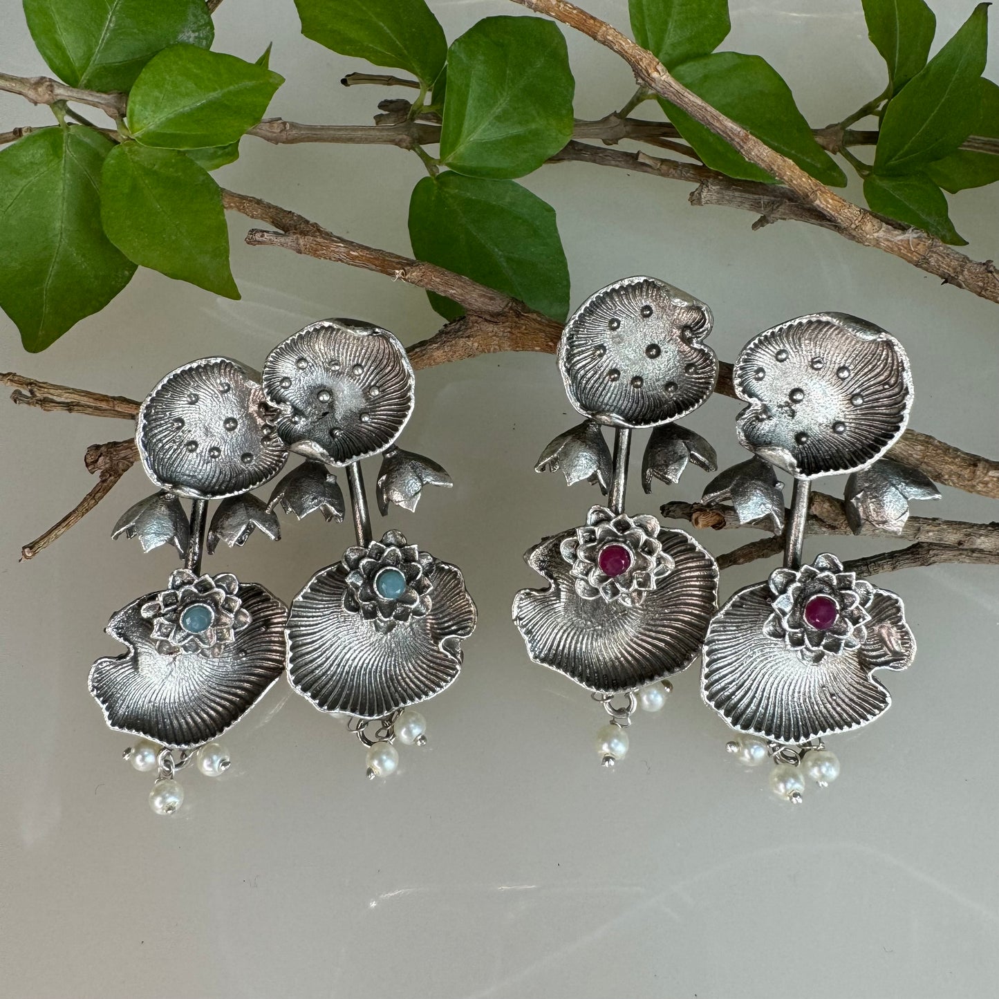 Salvanity Fashion Jewellery German Silver Jungle Mushrooms Earrings