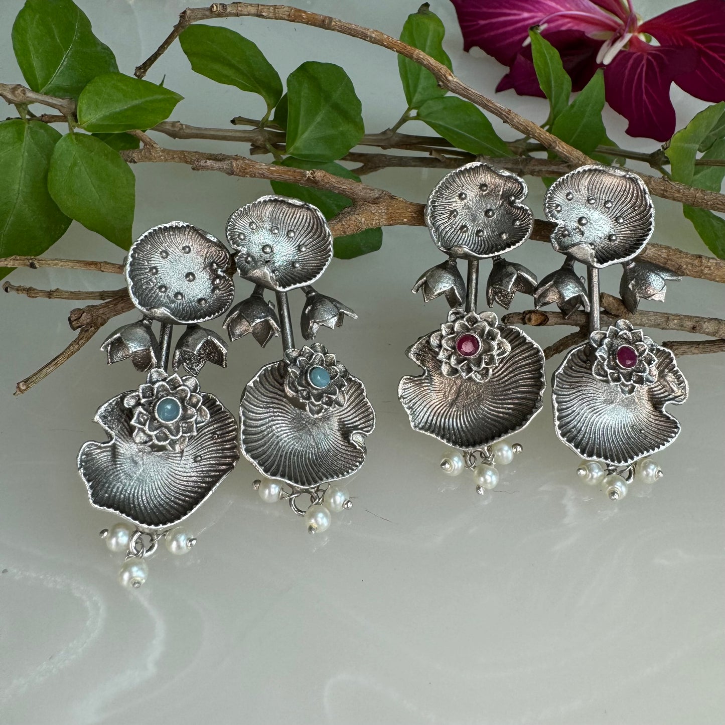 Salvanity Fashion Jewellery German Silver Jungle Mushrooms Earrings