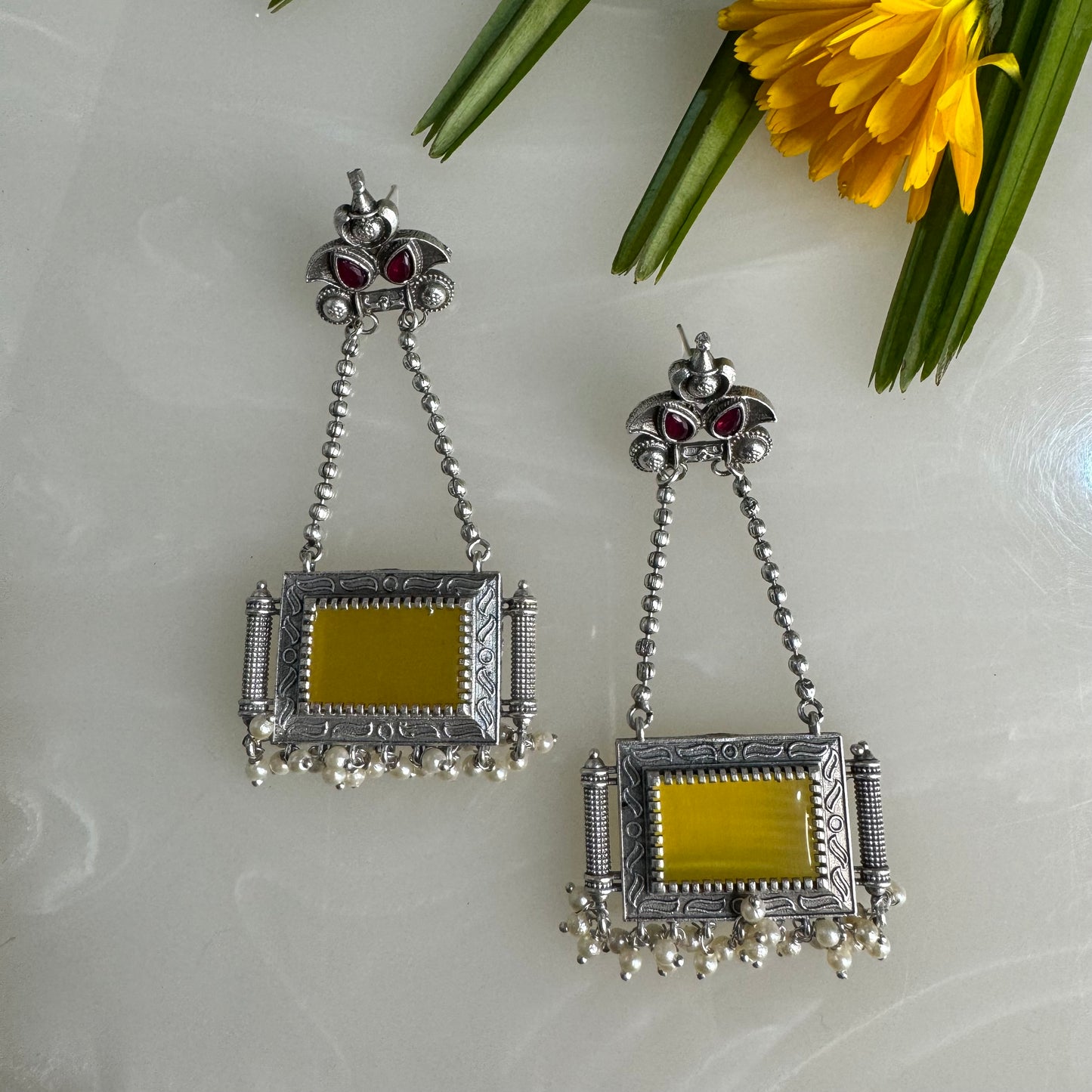 Salvanity German Silver Hanging Slate Danglers