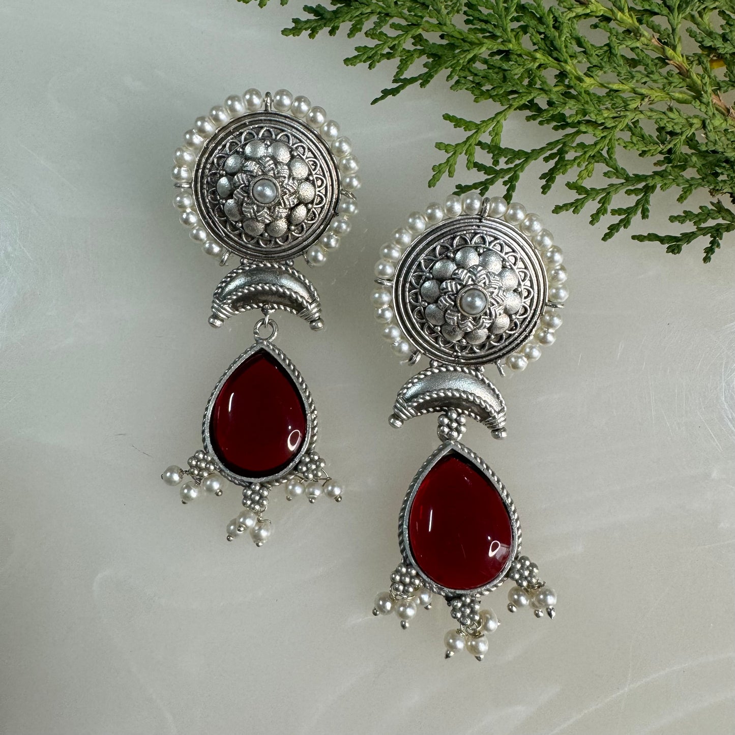 Salvanity German Silver Royal Pearl drops earrings