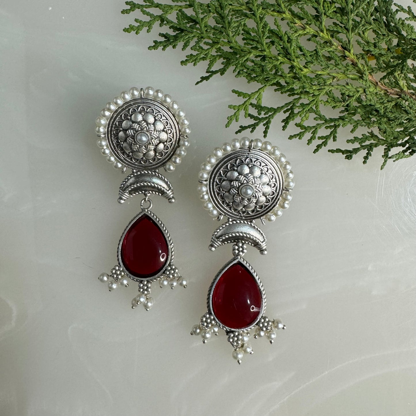 Salvanity German Silver Royal Pearl drops earrings