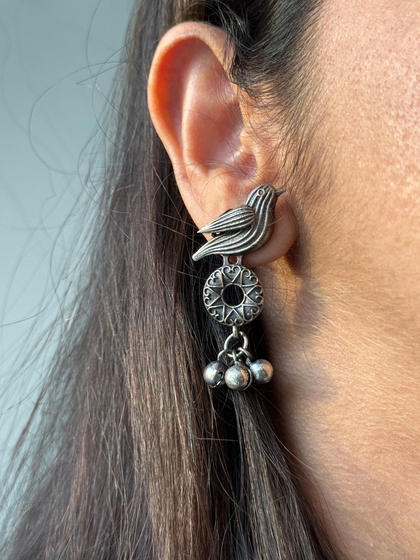 Salvanity German Silver Birdly Earrings