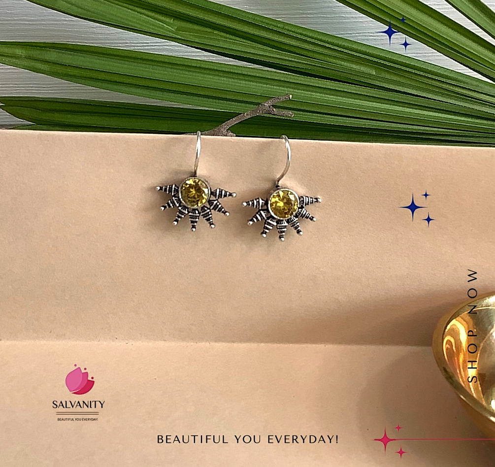 #Artificial_Jewellery# - #Salvanity_Salvan Overseas# - German Silver Half Sunflower shaped Drops