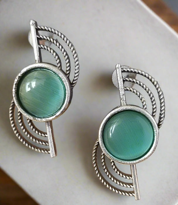 Salvanity German Silver Modern Stone Earrings