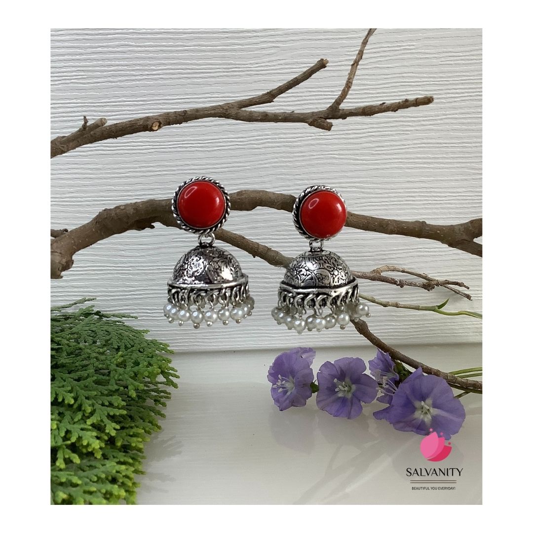 #Artificial_Jewellery# - #Salvanity_Salvan Overseas# - Danglers - Salvanity German Silver Round Stone Jhumki