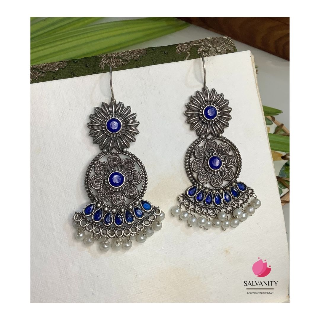 #Artificial_Jewellery# - #Salvanity_Salvan Overseas# - Salvanity German Silver Royal Queen Earrings