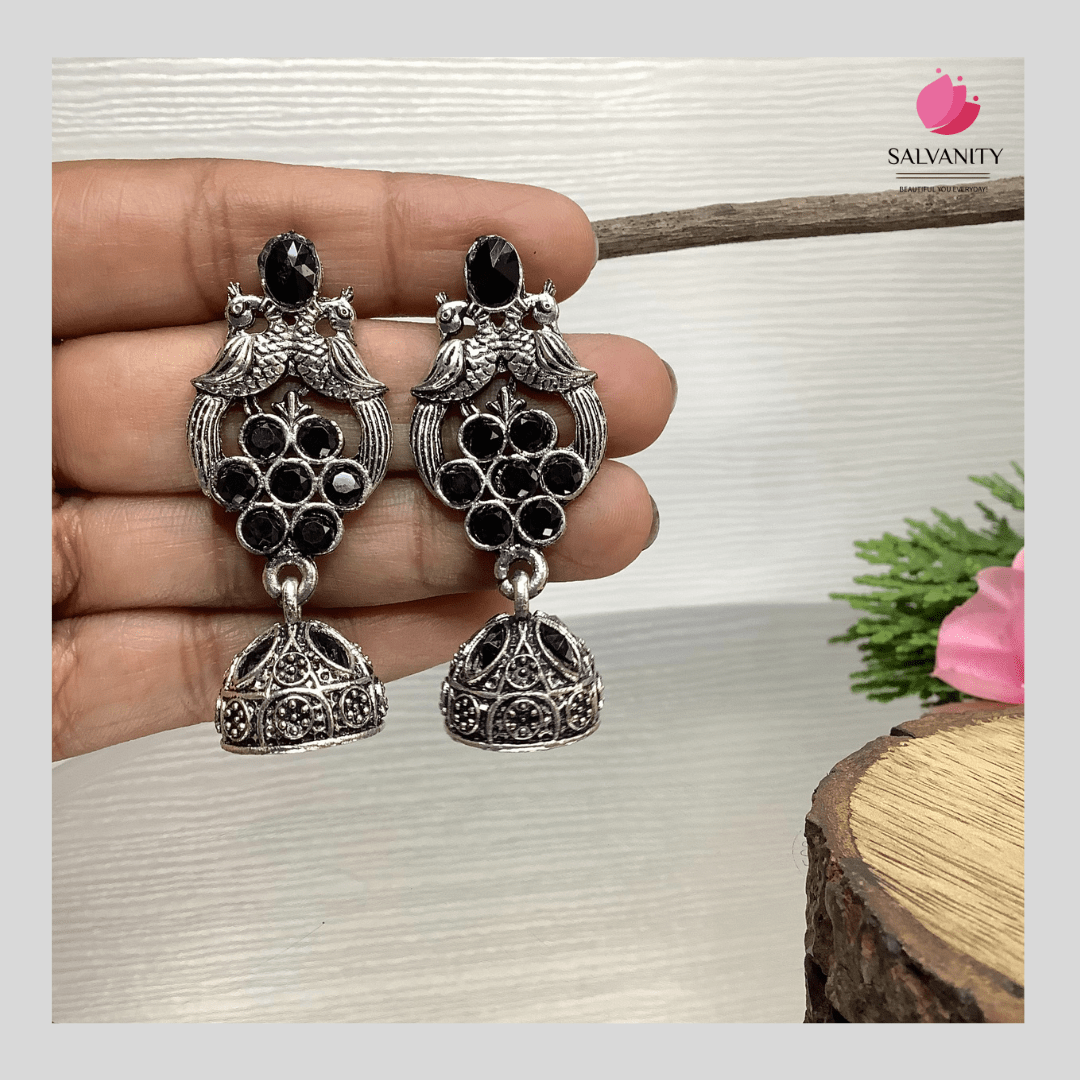 #Artificial_Jewellery# - #Salvanity_Salvan Overseas# - Danglers - Salvanity German Silver Double Bird Jhumki Small