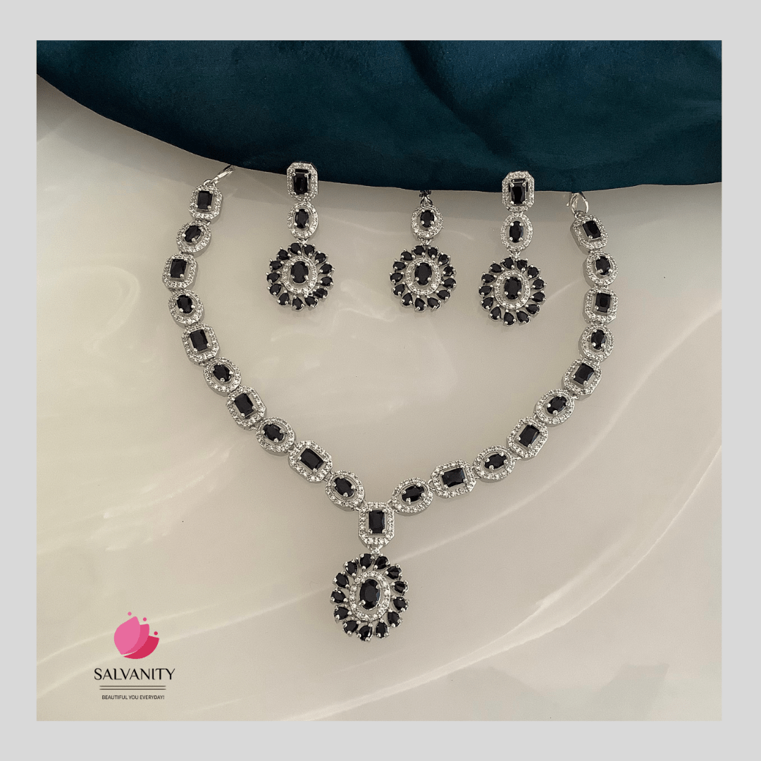 #Artificial_Jewellery# - #Salvanity_Salvan Overseas# - Necklace - Salvanity American Diamond Ovals & Cubes Necklace Combo