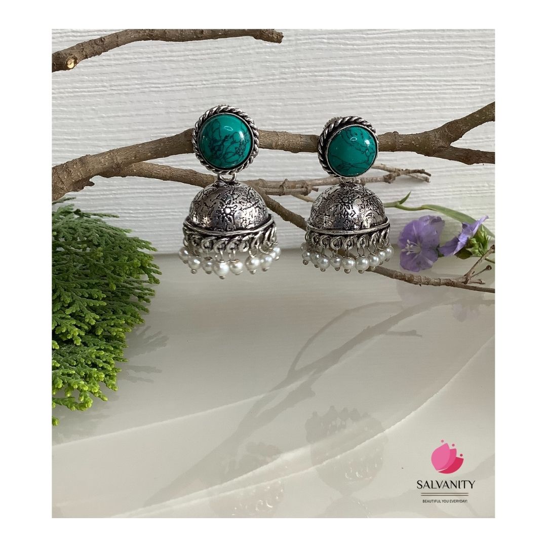 #Artificial_Jewellery# - #Salvanity_Salvan Overseas# - Danglers - Salvanity German Silver Round Stone Jhumki