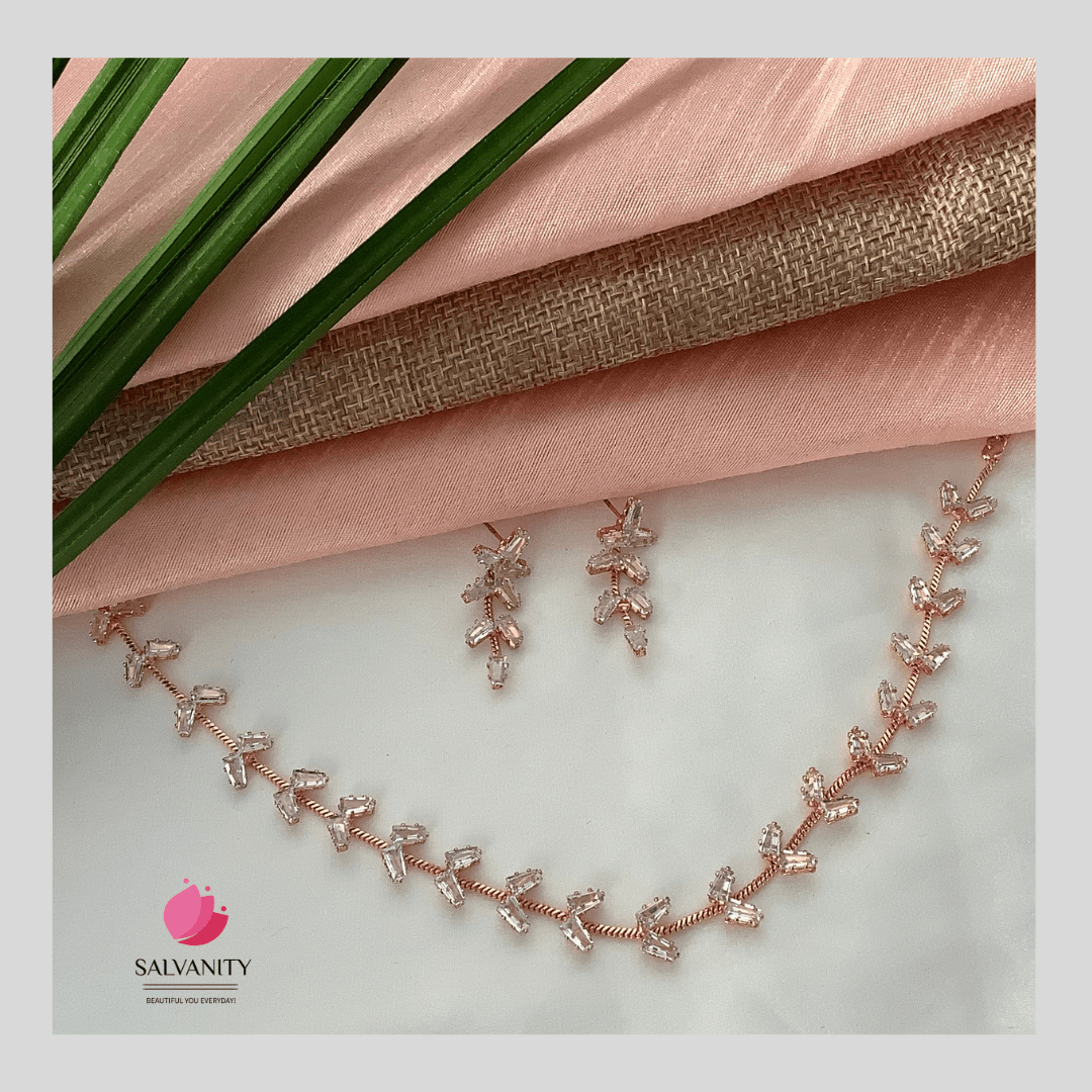 #Artificial_Jewellery# - #Salvanity_Salvan Overseas# - Necklace - Salvanity Glass Stone Necklace Set - Rose Gold