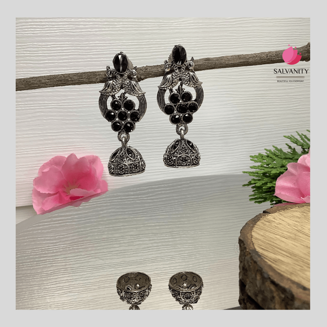 #Artificial_Jewellery# - #Salvanity_Salvan Overseas# - Danglers - Salvanity German Silver Double Bird Jhumki Small