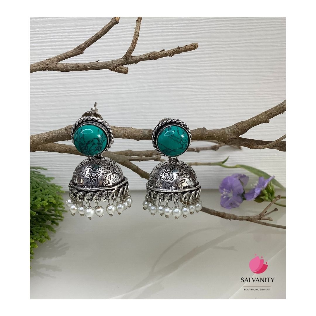 #Artificial_Jewellery# - #Salvanity_Salvan Overseas# - Danglers - Salvanity German Silver Round Stone Jhumki