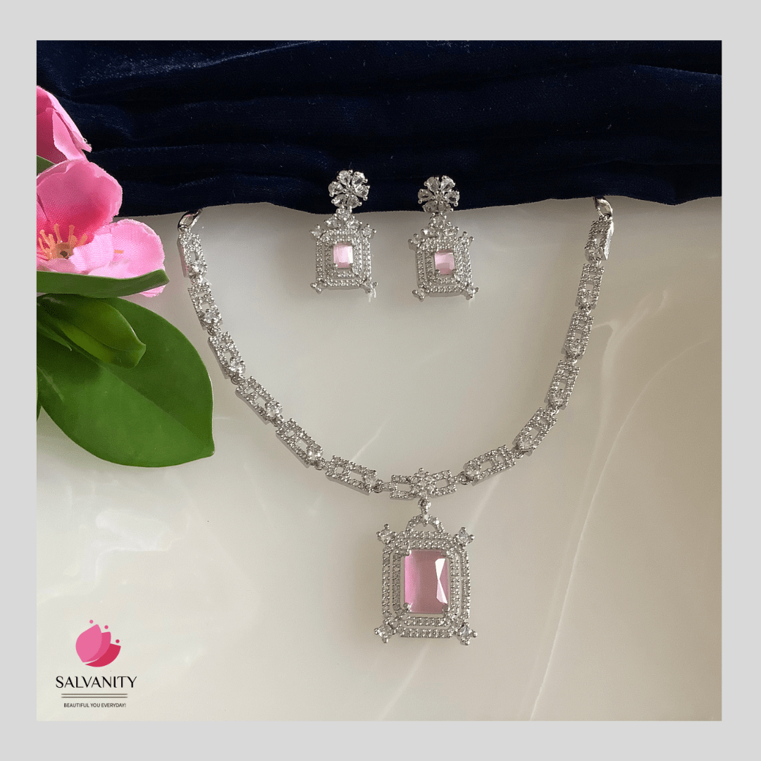 #Artificial_Jewellery# - #Salvanity_Salvan Overseas# - Salvanity American Diamond Cubic Stones Necklace