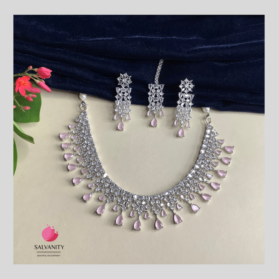 #Artificial_Jewellery# - #Salvanity_Salvan Overseas# - Necklace - Salvanity American Diamond Dew Drops Necklace Combo